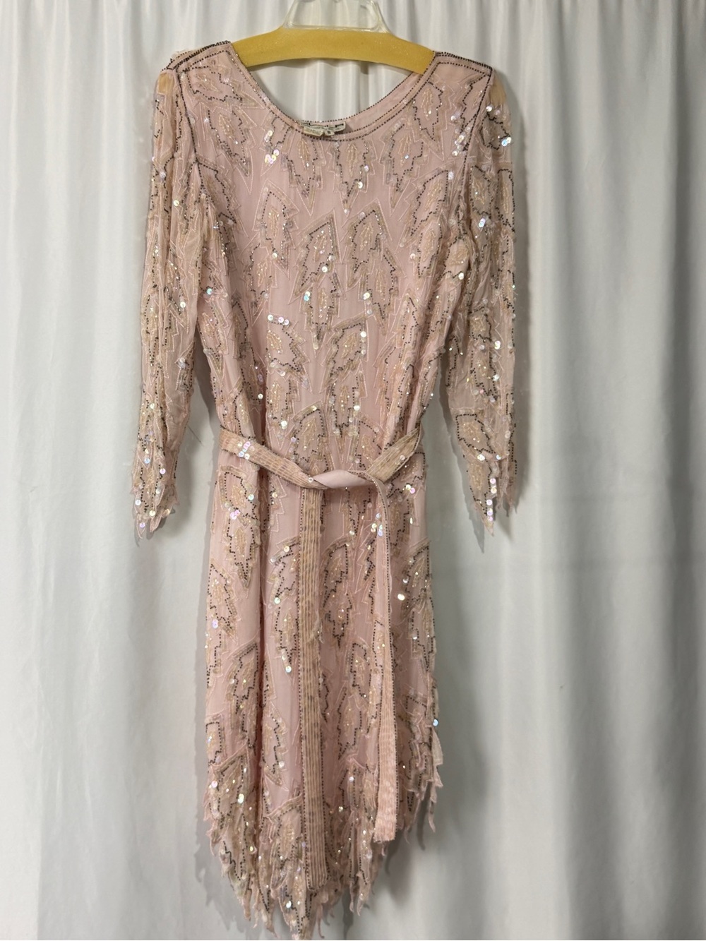 Vintage 80s Scala 100% Silk Beaded Sequin Cocktail Dress Blush Pink Sz S